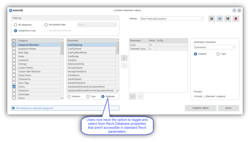 Naviate Accelerate combine parameter values