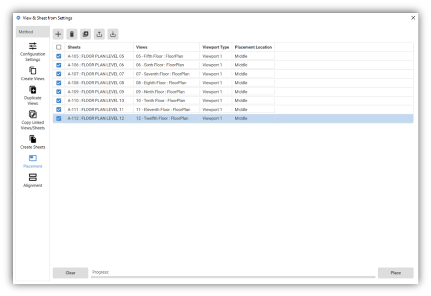 Naviate Accelerate view and sheet from settings placement