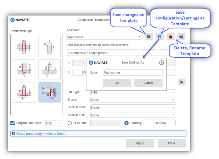 Naviate Rebar save as template