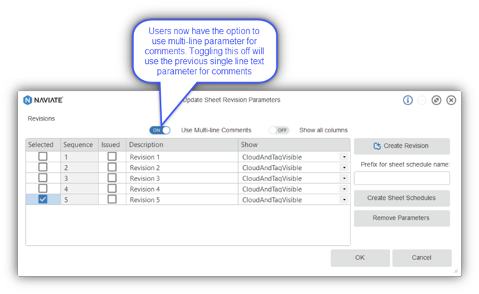 Naviate Accelerate update sheet revision parameters