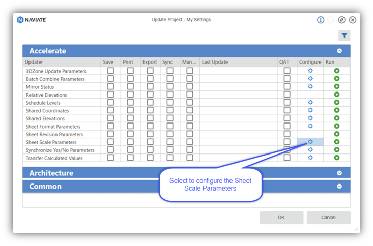 Naviate Accelerate update scale parameters update project
