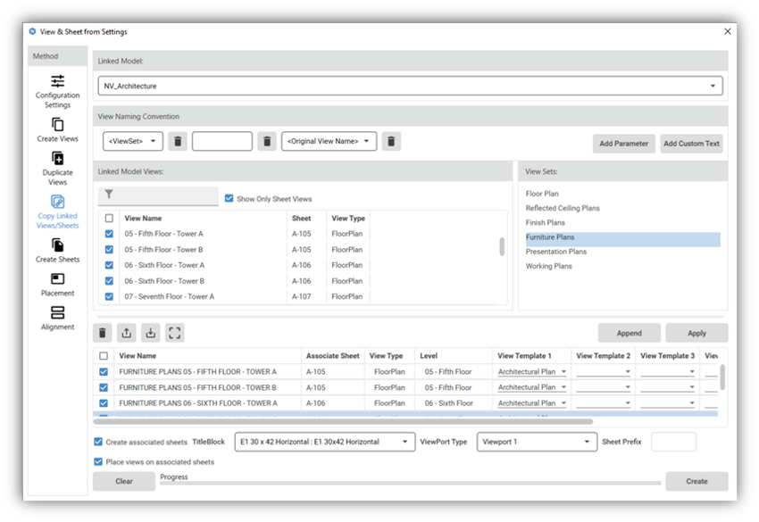 Naviate Accelerate view and sheet from settings copy linked views